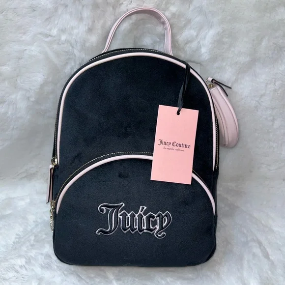 NWT Juicy Couture Black and Pink Backpack Velour with Black & White Heart Juicy Couture | Bags | Low Start Juicy Couture Blush Pink  main image 3